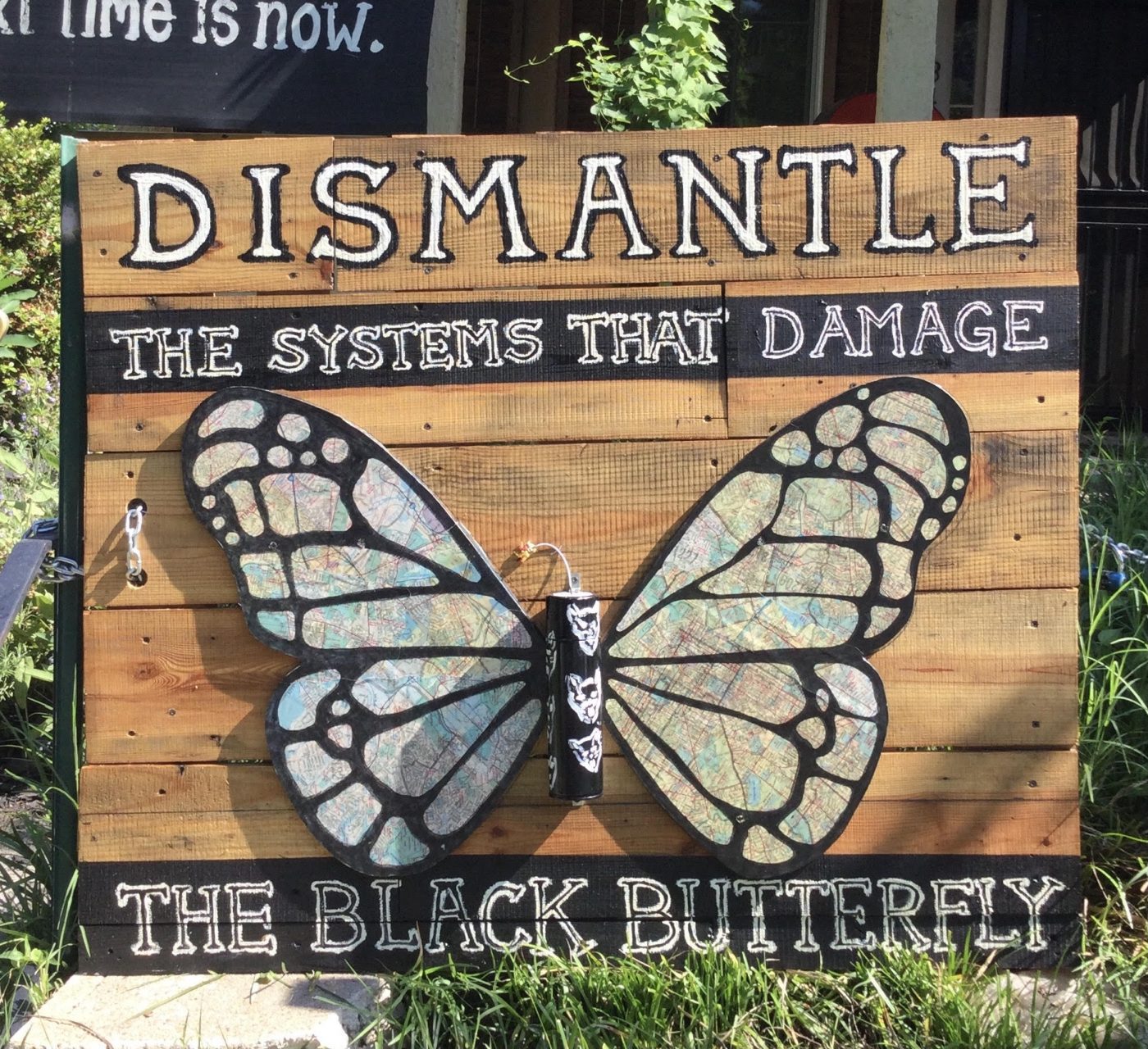 Butterfly Map on wooden pallet